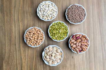 A selection of dried pulses legumes