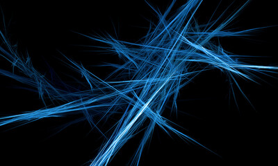 Abstract composition of frozen shapes over dark background. Enlightened and luminous crystals in creative vision.