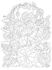 Coloring page for adults weaving flowers wreath
