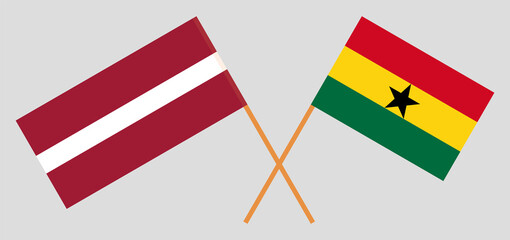 Crossed flags of Latvia and Ghana. Official colors. Correct proportion