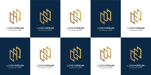 set of letter N gold bundle and letter random combination.symbol for business,inspiration,technology,luxury.design template.Premium Vector
