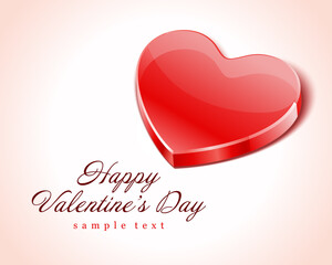 Happy valentines day card design and red shiny heart vector background