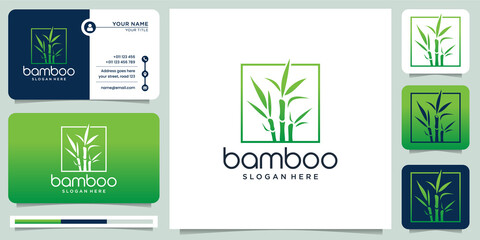 creative logo of bamboo. symbol for business company, frame, leaf, panda, design Collection., Modern style and business card Vector illustration.premium vector