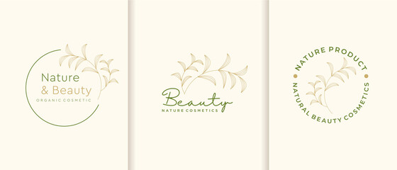 Nature cosmetics logo collection. beauty,skin care,luxury ,fashion, minimalist,leaf,essential,frame,vector illustration template. premium vector