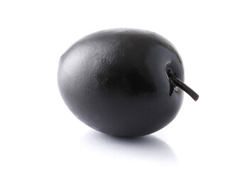 Black olives with pits on white background