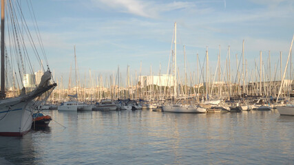 Fototapeta na wymiar Sailboats in the maritime port of the city of Barcelona 