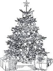 Vector Hand drawn Christmas Tree sketch.