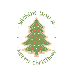 Wishing You A Merry Christmas, Christmas Card, Merry Christmas Background, Christmas Cookie Vector, Christmas Tree Vector Illustration Background