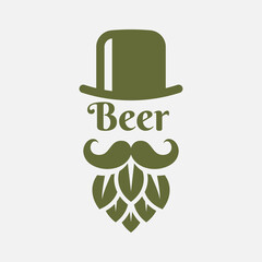 Beer logo with man beard - beer hop and hat