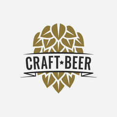 Craft beer logo with beer hop on white background