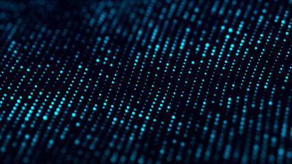 Futuristic blue background with glowing particles movement. Big data. 3d rendering.