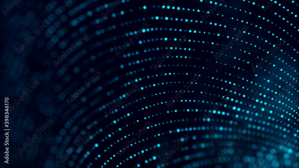Poster Futuristic blue background with glowing particles movement. Big data. 3d rendering.