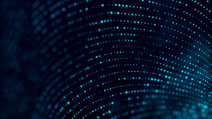 Futuristic blue background with glowing particles movement. Big data. 3d rendering.