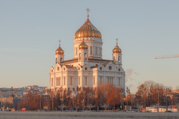 Christ The Saviour Cathedral in Moscow Russia. Sunny morning, winter