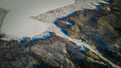 Fototapeta premium winter forest landscape made on a quadrocopter.