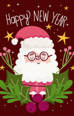 Fototapeta na wymiar happy new year cute santa with glasses and holly berry