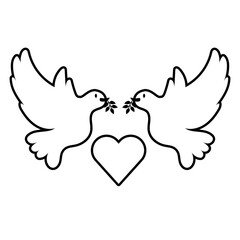 doves birds flying with heart line style icon