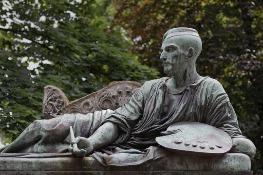 Monument at Jean-Louis André Théodore Géricault's tomb, by sculptor Antoine Étex in cemetery Pere-Lachaise 