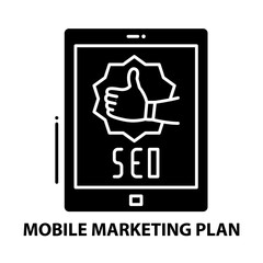 mobile marketing plan icon, black vector sign with editable strokes, concept illustration