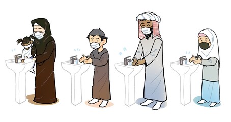 Muslims washing their hands during covid 19.