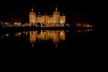 Fototapeta na wymiar view of Moritzburg Castle in the night with the light , Saxony - Germany
