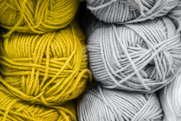 Trend colors of the year 2021. The texture of multi-colored fluffy woolen threads for knitting.