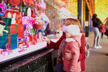 PARIS, FRANCE - December 7, 2020: Christmas tree at famous Galeries Lafayette department store on the Boulevard Haussmann