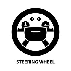 steering wheel symbol icon, black vector sign with editable strokes, concept illustration