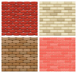 Set of vector brick wall seamless backgrounds. Realistic color brick texture. Decorative patterns for loft style. Different color brick textures collection