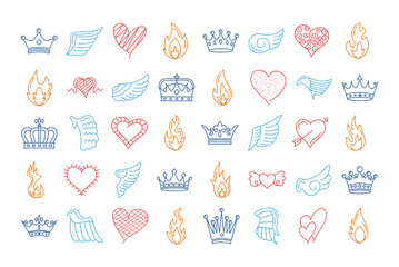 bundle of fourty wings and flames with hearts and crowns