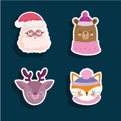 happy new year santa reindeer bear and fox stickers icons