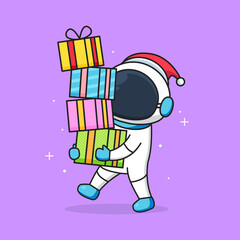 cute astronaut wear santa hat bring prize