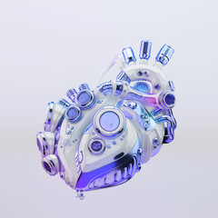 Violet cyborg replacement heart motor, 3d rendering 