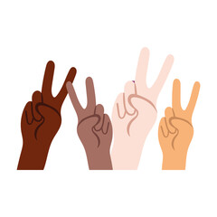 interracial hands peace and love symbols