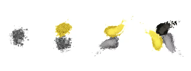 Striche oder Make-up-Muster der Hauptfarbe des Jahres. Nahaufnahme von trendigen, getönten Crush-Kosmetika. Farbe des Jahres 2021 leuchtender und ultimativer grauer Hintergrund. Hauptfarbtrend. © shyrokova