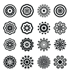 A Set of Black Stars. Vector Illustration. Mandala and geometric flowers