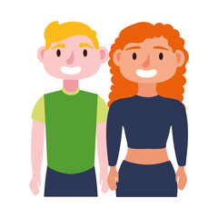 young couple avatars characters icon