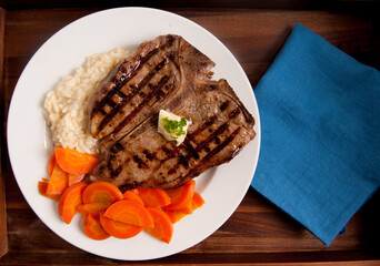 t-bone steak and risotto