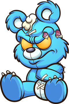Angry cartoon blue teddy bear pouting. Vector clip art illustration with simple gradients. All on a single layer. 
