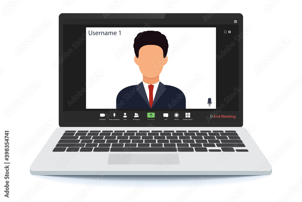 Poster worker using computer for virtual meeting. the man at the computer. videoconference, remote work. vi