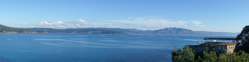 panorama banner view of the coast of Galicia and Fisterra with harbor
