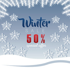 big winter sale poster with lettering and snowflakes