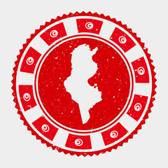 Tunisia grunge stamp. Round logo with map and flag of Tunisia. Country stamp. Vector illustration.