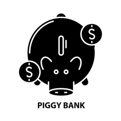 piggy bank icon, black vector sign with editable strokes, concept illustration