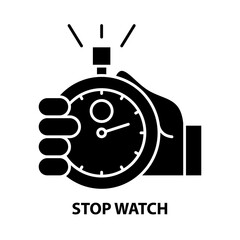 stop watch icon, black vector sign with editable strokes, concept illustration