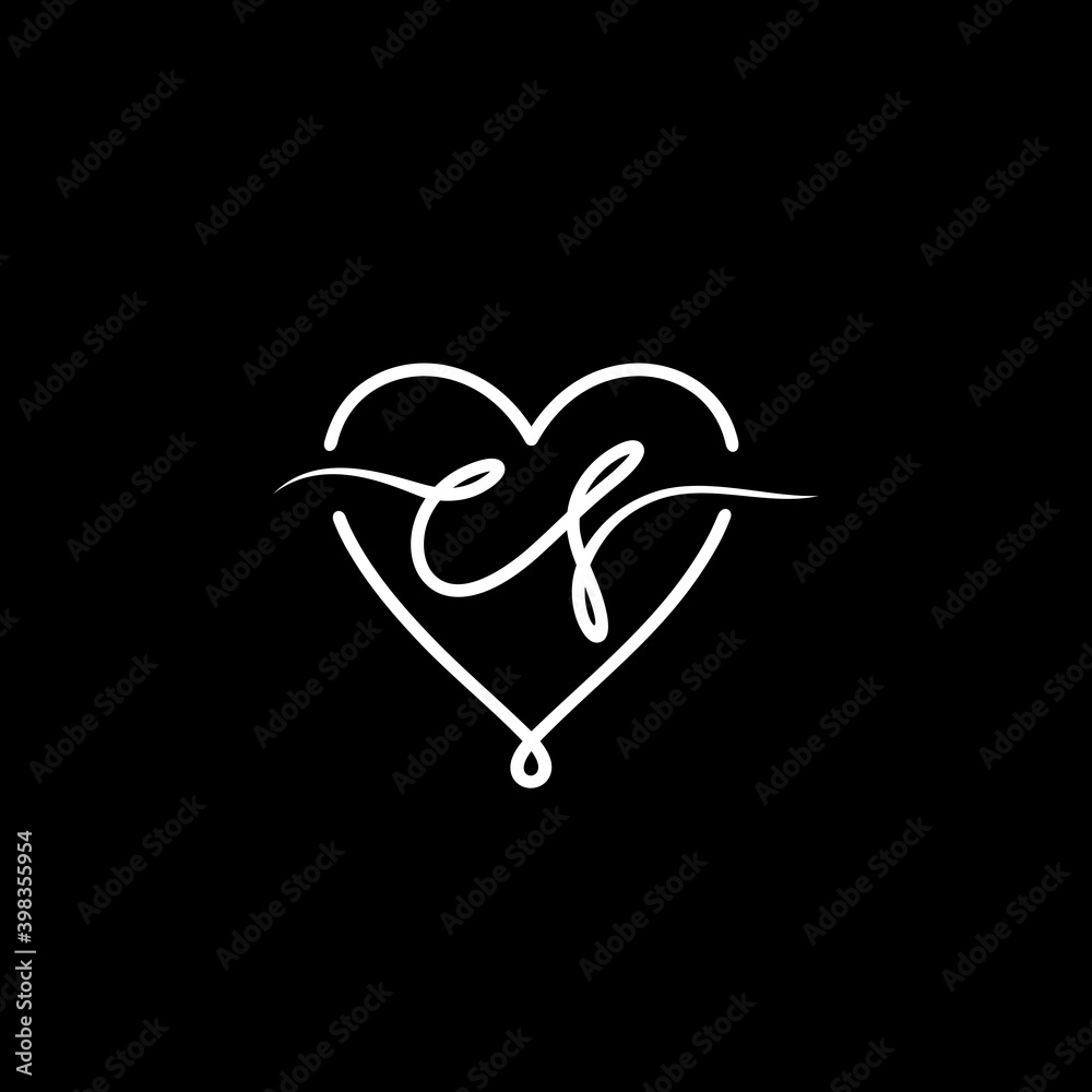 Wall mural monogram logo letter c and f in love design template