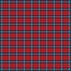 Christmas and new year tartan plaid. Scottish pattern in blue, red and white cage. Scottish cage. Traditional Scottish checkered background. Seamless fabric texture. Vector illustration