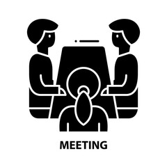 meeting icon, black vector sign with editable strokes, concept illustration
