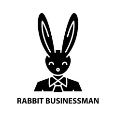 rabbit businessman icon, black vector sign with editable strokes, concept illustration