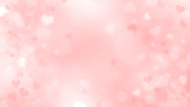 Soft blurred pink and white background with hearts and circles. Valentines day bokeh background